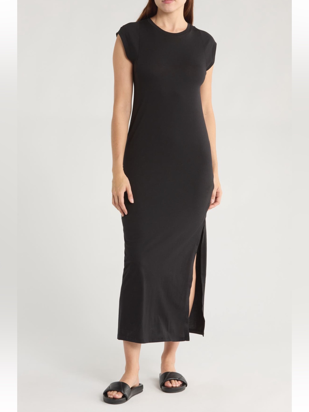 New Frame Le Muscle Cap Sleeve Maxi Dress In Noir